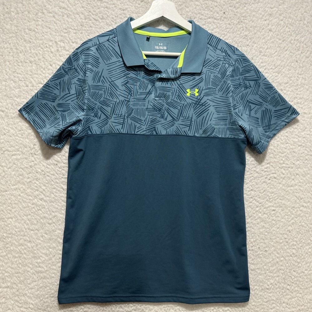 UNDER ARMOUR Juniors Size YXL Performance Palm Sketch Polo Short Sleeve Logo
